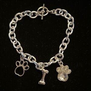 Dog paw and bone charm bracelet- Handcrafted silver tone